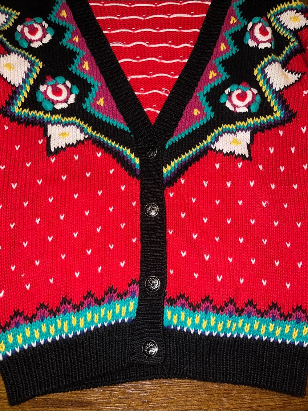 Vintage Chunky Knit Ramie Blend Cardigan Red Sweater Geometric 80’s Retro Size S - Picture 7 of 12